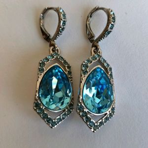 Givenchy Blue Crystal Silver Tone Drop Earrings